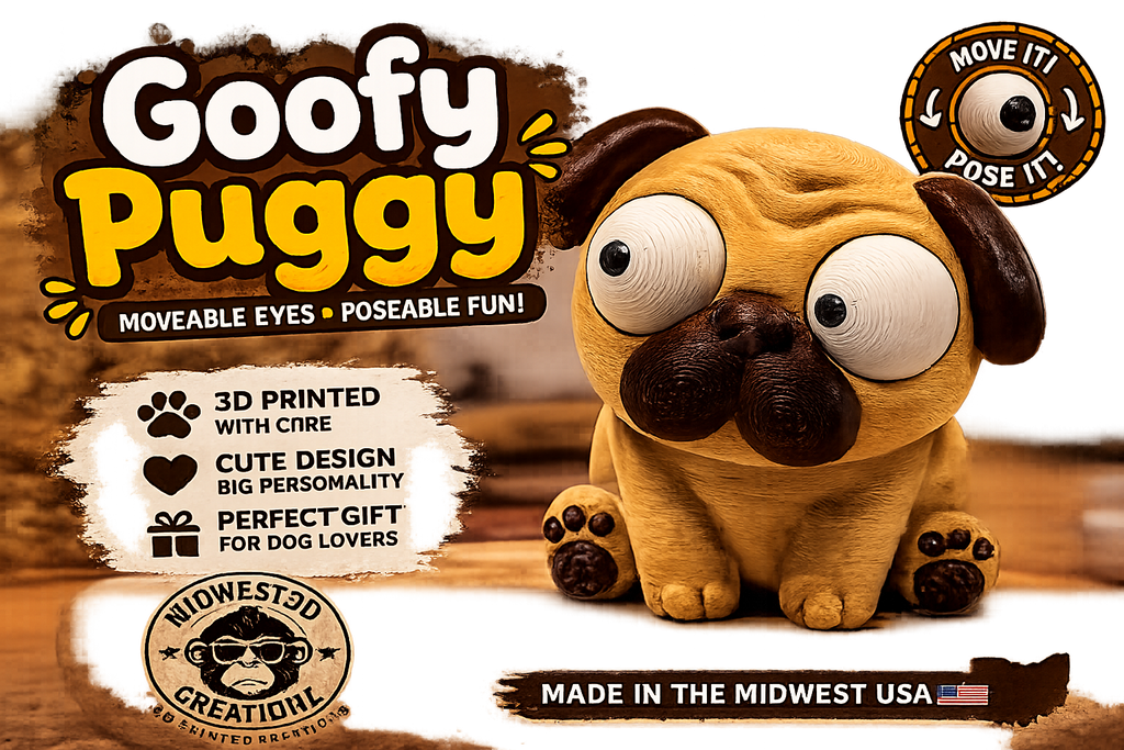 Goofy Puggy – 3D Printed Pug with Moveable Eyes 🐶👀