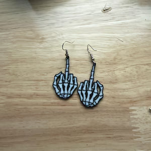 Skeleton Middle Finger Earrings | Funny Gothic Dangle Earrings | Halloween Jewelry