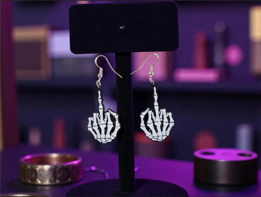 Skeleton Middle Finger Earrings | Funny Gothic Dangle Earrings | Halloween Jewelry