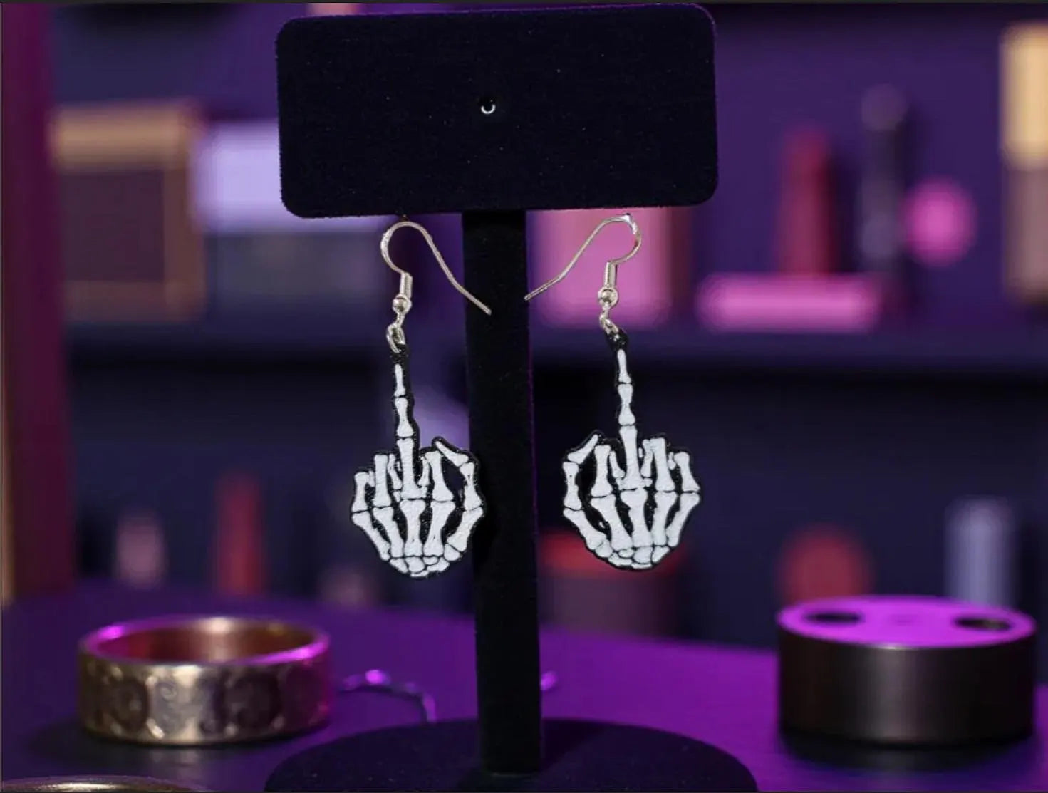 Skeleton Middle Finger Earrings | Funny Gothic Dangle Earrings | Halloween Jewelry