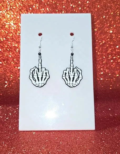 Skeleton Middle Finger Earrings | Funny Gothic Dangle Earrings | Halloween Jewelry