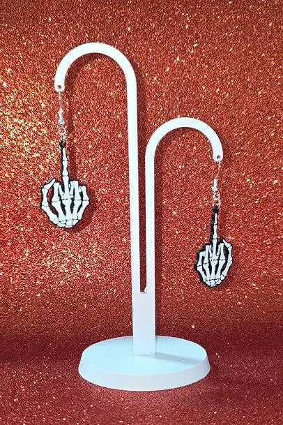 Skeleton Middle Finger Earrings | Funny Gothic Dangle Earrings | Halloween Jewelry