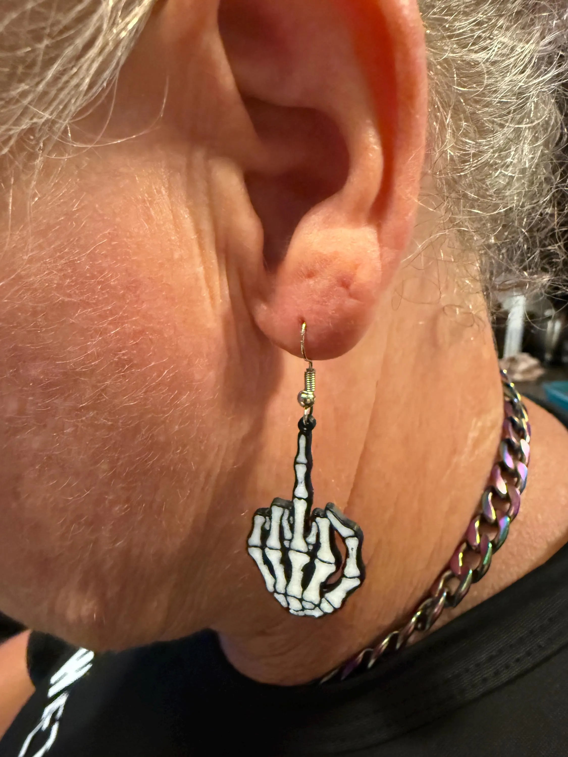 Skeleton Middle Finger Earrings | Funny Gothic Dangle Earrings | Halloween Jewelry